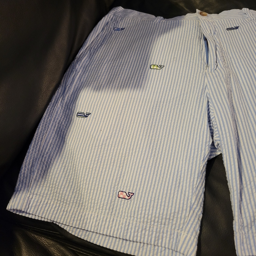 Vineyard Vines Light Blue Striped Shorts with Embroidered Whales - Picture 2 of 6